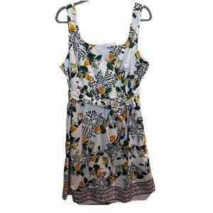 Roz & Ali Women’s Lemon Print Fit & Flare Dress Knee Length sleeveless Tie Belt